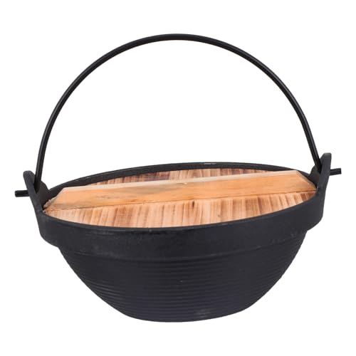 ZUNOXAZ Gusseiserner Outdoor hängetopfsatz mit Holzdeckel Multifunktionaler Camping schmortopf für Einzelpersonen Rostfrei Leicht zu Reinigen für Picknick Wandern Ramen und Suppe von ZUNOXAZ