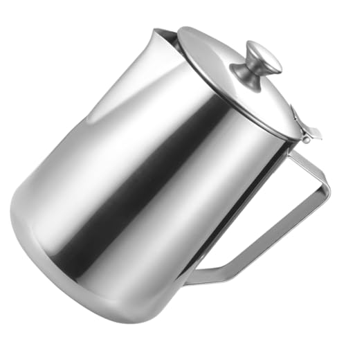 ZUNOXAZ Milchaufschäumer Kännchen mit Deckel Rostfrei Robust Glatte Oberfläche Rutschfester Griff für Latte Kaffee Tee und Kalte Getränke Spülmaschinengeeignet von ZUNOXAZ