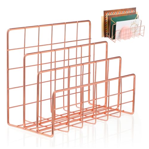 ZUNOXAZ Multifunktionaler Metall Briefständer mit Fächern Moderner Post Zeitschriftenhalter für Schreibtisch Büro Platzsparendes Aufbewahrungsregal für Dokumente und Bücher Roségold Klein von ZUNOXAZ