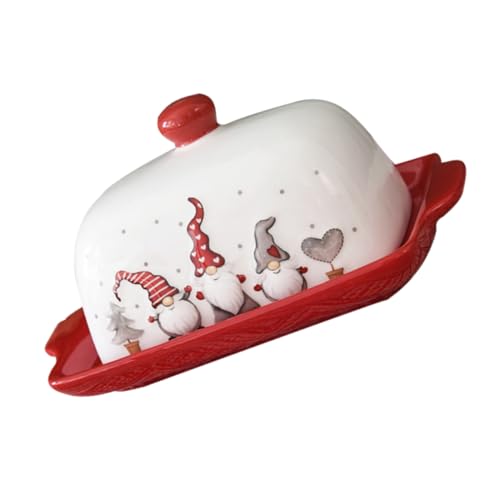 ZUNOXAZ Porzellan Butterdose mit Deckel Keramische Butterplatte im Weihnachtsstil Multifunktionale Butterschale für Butter Käse und Desserts für Küche Party und Restaurant von ZUNOXAZ