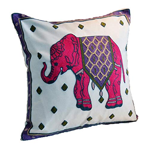 ZUODU Kissenbezug Elefant Rot 45 x 45 cm – Nationale Stickerei Bohemian für Einweihungsparty, Auto, Home Decor, Kissenbezug (roter Elefant) von ZUODU