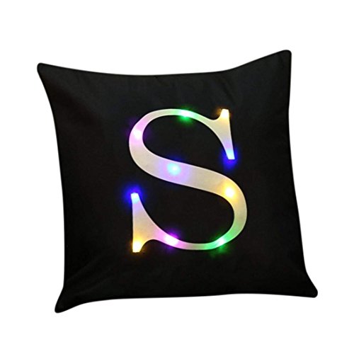 Zuodu Kreativer Kissenbezug mit bunt blinkendem LED und Samt-Buchstabe, geeignet für Partys, Festivals und als Geschenk, 45 cm x 45 cm, 1 Stück S von ZUODU
