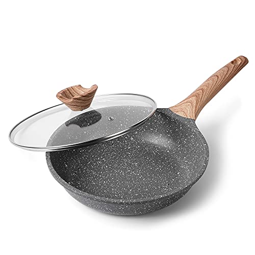 ZUOFENG Antihaft Pfanne Bratpfanne mit Deckel Beschichtet 24cm, Granit Pfannen Nonstick Frying Pan, Beschichtete Pfanne Für Gasherd Induktion von ZUOFENG