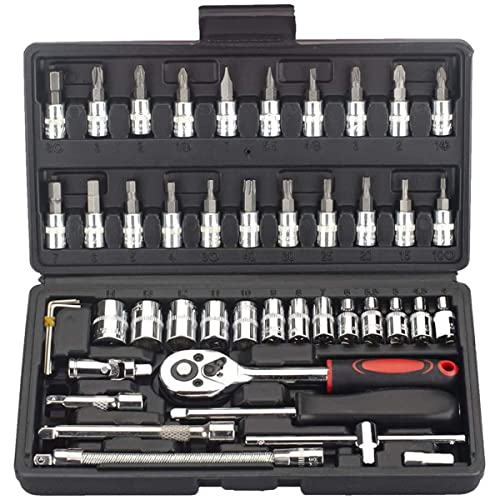 ZUOMIDIE 46 Pcs 1/4 inch Drive Ratchet Wrench Socket Sets,with Bit Socket Set Metric and Extension Bar for Auto Repairing and Household,Car Repair Tool Ratchet Torque Wrench Combo Tools Kit von ZUOMIDIE