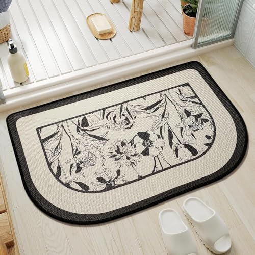 Super saugfähige Bodenmatte rutschfest 50*80 cmBadematte schnell trocknend,dünne Badezimmerteppiche passen unter die Tür, waschbare Badezimmer-Fußmatten, Duschvorleger für vor Badewanne (Schwarz Weiß) von ZUOMIDIE