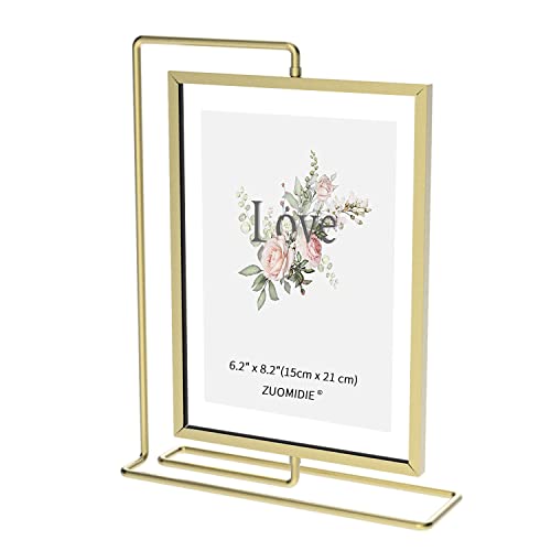 ZUOMIDIE 25x20cm Tabletop Fotorahmen mit Abdeckung und Free Spinning Stand,Bilderrahmen Glas Fotorahmen Gold Geometrische Ornament vertikale Dekor Artwork Bild Display (Gold) von ZUOMIDIE