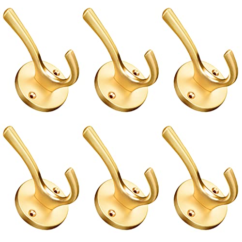 ZUONAI Garderobenhaken Gold 6 Stück Modern Kleiderhaken Gold Schwerlast Garderobe Haken Gold Jacken Haken Wand Handtuchhaken Doppelt für Küche Bad Kleiderschrank von ZUONAI