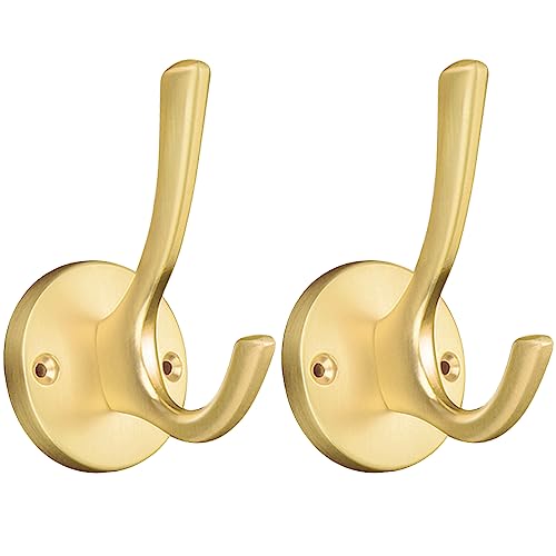 ZUONAI Garderobenhaken Gold 2 Stück Modern Kleiderhaken Gold Schwerlast Garderobe Haken Gold Jacken Haken Wand Handtuchhaken Doppelt für Küche Bad Kleiderschrank von ZUONAI