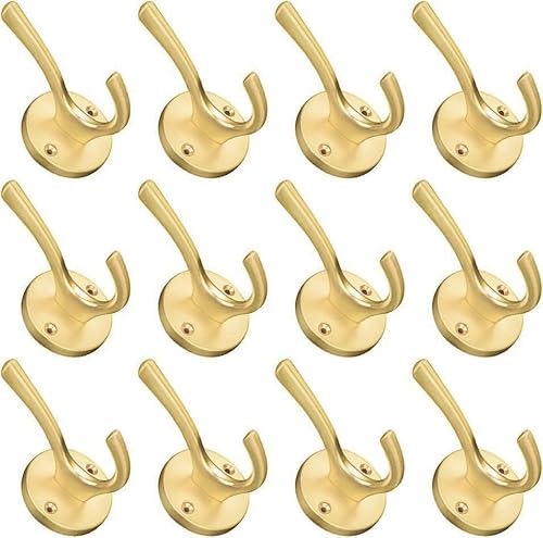 ZUONAI Garderobenhaken Modern Kleiderhaken Schwerlast Garderobe Haken Jacken Haken Wand Handtuchhaken Doppelt für Küche Bad Kleiderschrank (12 Stück, Gold) von ZUONAI