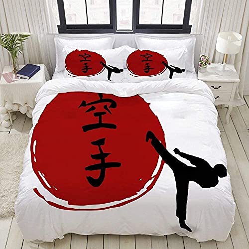 ZUOTING Japanisches Karate Bettwäsche Kinder 135x200 Baumwolle 3D Gedruckte Bettbezug Set 3 Teilig Mikrofaser mit Reißverschluss und 2 Kissenbezug 80x80cm Für Erwachsene Kinder Junge von ZUOTING
