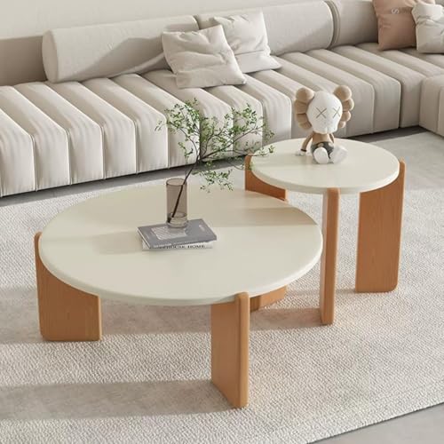 ZUOWENYG Runde Kaffetisch-Set mit Beistelltisch | 2-TLG. Milchig-weißer Design | Runder Rand | Moderner Wohnzimmer-Einrichtung von ZUOWENYG