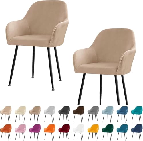ZUOZHE Stretch Stuhlbezug Mit Armlehnen - Elastisch & Dehnbar, Waschbar & Rutschfester Stuhlüberzug Für Esszimmerstühle, Bürostühle Und Sessel - Abnehmbare Hülle(Light Brown,2PC) von ZUOZHE