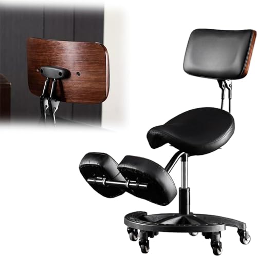 ZUOZUIYQ Sattelstuhl für einstellbare Höhe mit Rückenlehne & Fußstütze - Ergonomischer Haltungshocker für Massage/Spa/Zahnklinik, Rolling Kniesitz von ZUOZUIYQ