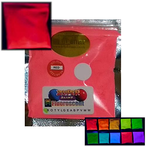Fluoreszierendes Neon UV-UV-Schwarzlicht-Glow-Pulver - 10 Farben erhältlich 25g RED von ZUPERPAINT