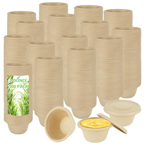 ZUQIAN 300 Stück natürliche Bagasse-Faser-Becher, Papierprobenbecher mit Deckel, Einwegbecher, kompostierbare Gewürzbecher für Dips, Marmeladen, Honig, Saucen, Nüsse, Snacks, Verkostung von ZUQIAN 300 Stück natürliche Bagasse-Faser-Becher, Papierprobenbecher mit Deckel, Einwegbecher, kompostierbare Gewürzbecher für Dips, Marmeladen, Honig, Saucen, Nüsse, Snacks, Verkostung von von ZUQIAN
