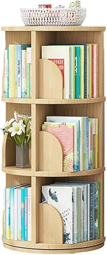 Bücherregal, um 360 Grad drehbar, rundes, mehrschichtiges Massivholz-Rack, platzsparend, bodenstehendes Bücherregal, für einfaches Bücherregal, Schrank-Aufbewahrungsregal (Farbe: Holz, Größe: 39 x 159 von ZURBAQD