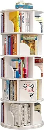 Drehbares Bücherregal, 3/4/5/6 Schichten, um 360 Grad drehbares Bücherregal, bodenstehendes Eckregal zur Aufbewahrung für das Wohnzimmer zu Hause (Farbe: Weiß, Größe: 5 Schichten (46 * 161 cm)) (Weiß von ZURBAQD