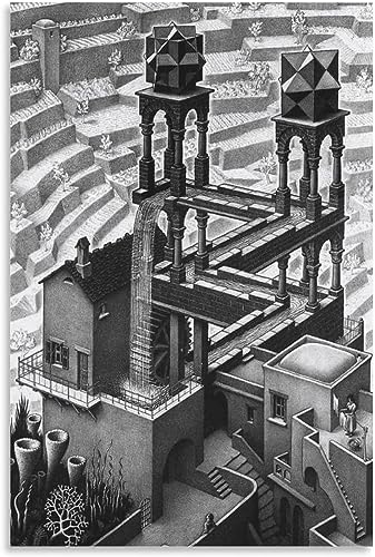 ZUREGO M.C. Escher Illusion Poster und Drucke „Wasserfall“ Wandkunst M.C. Escher Leinwandgemälde für Zuhause, Büro, Wandkunst, Dekor, Bild, 50 x 70 cm x 1, ohne Rahmen von ZUREGO