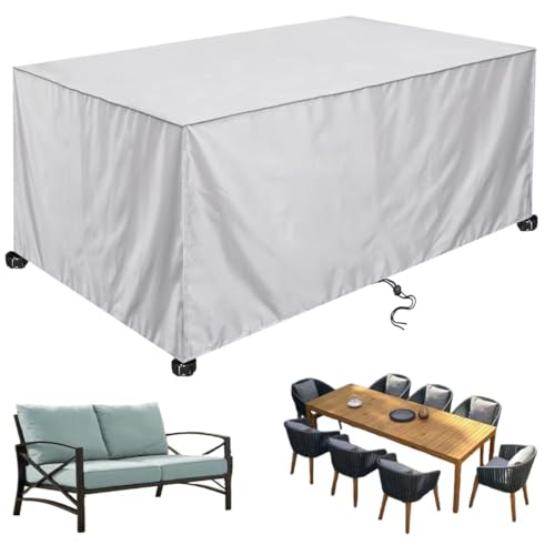 ZUROJ Gartenmöbel Abdeckung Wasserdicht 402x102x62cm（Silber）Winterfest Abdeckplane Gartenmöbel,420D Oxford Gewebe Abdeckhaube Gartentisch Rechteckig,Schutzhülle Tisch für Gartentisch Sitzgruppe von ZUROJ