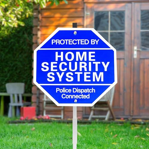 Schild mit Aufschrift "Protected By Home Security System", 100 % Aluminium, robustes Warnschild mit Polizeiversand, UV-geschützt, mit Erdspieß, 71,1 cm L x 25,4 cm B von ZUSONUD
