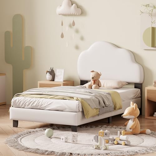 ZUUYEE Kinderbett Polsterbett 90x200 mit mit Lattenrost und wolkenförmiger Kopfteil, Jungen und Mädchen Bett, Weiß von ZUUYEE