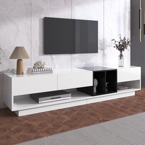 ZUUYEE TV-Schrank, Lowboard, Kombination in Hochglanz-Weiß und Schwarz. Farbblockierendes Design TV Board mit Schubladen, Fächer und Mehrere Stauräume, Wohnzimmer Möbel von ZUUYEE