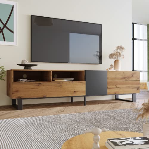 ZUUYEE TV-Schrank mit 2 Türen und 2 Schubladen, Colorblocking TV Lowboard, Holzmaserung Fernsehtisch für Wohnzimmer, Esszimmer, Schlafzimmer, 180cm von ZUUYEE