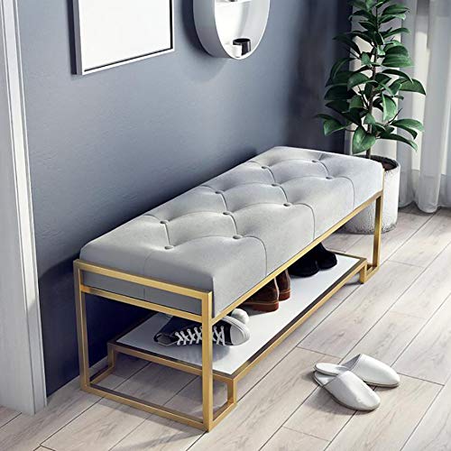 Weicher Bequemer Fußhocker,Modische Schuhschrank-Haushaltsbank Mit Stabilem Goldenen Eisenrahmen,Schuhwechselbank Aus Samt-Grau 40x43x100cm(16x17x39inch) von ZUWEPO