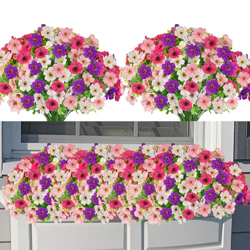ZUXOLBIN12 Bündel Künstliche Blumen Kunstblumen Wie Echt Künstlicher Blumenstrauß Outdoor Balkonpflanzen Wetterfest Seidenblumen Eukalyptus Balkonblumen für Innen Außen Balkonkasten Außenbereich von ZUXOLBIN