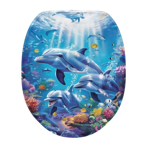 ZUXONGSY Delphin Toilettensitz-Deckelbezug, warmer Toilettensitzbezug, flauschiger Toilettensitzbezug, blauer Toilettensitzbezug, WC-Sitz, WC-Abdeckung, Badezimmer-Dekor, warmer Toilettensitzbezug von ZUXONGSY