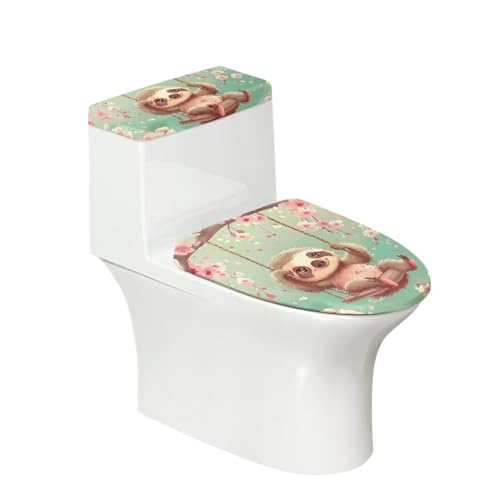 ZUXONGSY ZU-AI045CZ98+ Faultier-Toilettendeckel-Bezug-Set, grün, länglicher Toilettensitzbezug, WC-Deckelbezug für Badezimmer, WC-Deckelbezug und WC-Tankdeckel, Einheitsgröße, Grün von ZUXONGSY