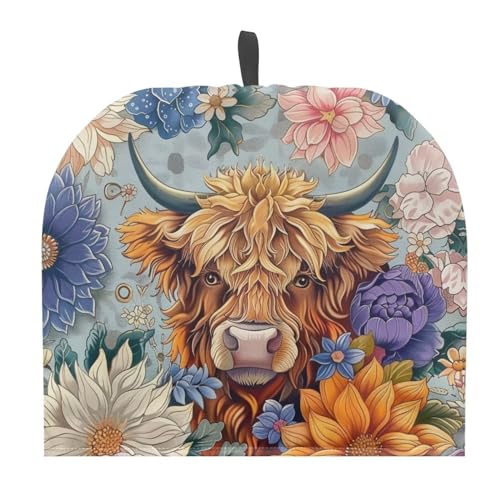 ZUXONGSY Highland Cow Teewärmer für Teekanne, isoliert, auffällige Blume, Teekanne, gemütlich, Bohemia, Teekanne, Abdeckung, Rinder, Wildtiere, Wasserkocher, Küche, Staubschutz von ZUXONGSY