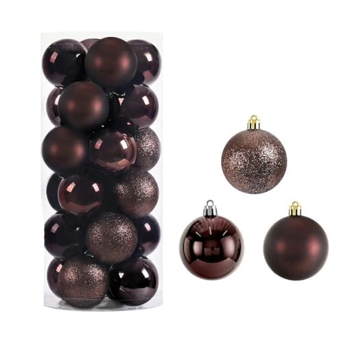 24 Stück Christbaumschmuck 4 cm Weihnachtskugeln Funkelnde Weihnachtskugel Christbaumschmuck Hängeornament-Braun-4 cm von ZUYCML
