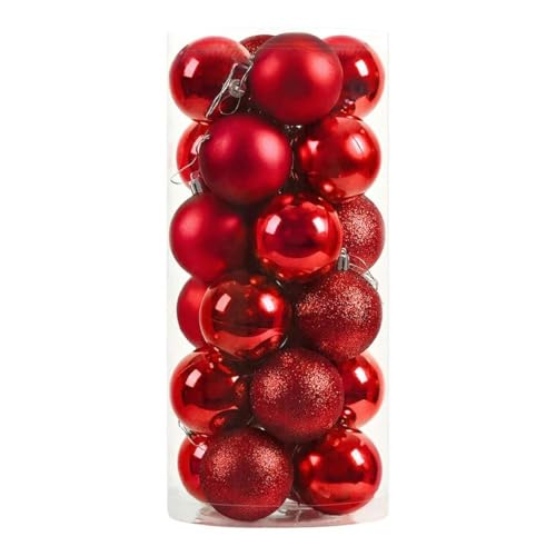 24 Stück Christbaumschmuck 4 cm Weihnachtskugeln Funkelnde Weihnachtskugel Weihnachtsbaumschmuck Hängendes Ornament-Rot-4 cm von ZUYCML