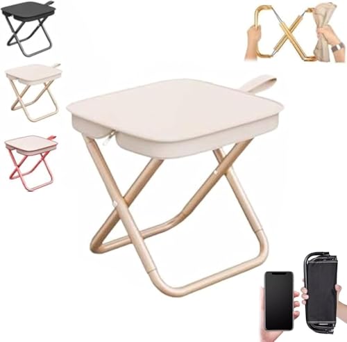 ZUYINBULUO Tragbarer Klapphocker, Leichter Mini-Taschenstuhl, Robuster Outdoor-Camping-Angelsitz, Kompakter Reisestuhl for Wanderpicknicks(Beige) von ZUYINBULUO