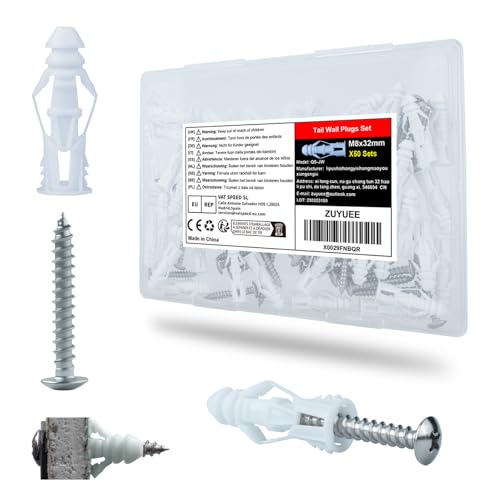 ZUYUEE 100 Stück Dübel und Rostfreie Schrauben Set, (8x32mm) Tail Dübel Set von ZUYUEE