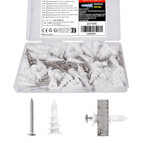 ZUYUEE 100 Stück Rigips Dübel und Rostfreie Schrauben Set, Trockenbau Dübel Set von ZUYUEE