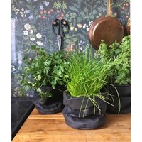Paper Bag Washable Storage Hamper Planters Round Black Herbs Basket Bin Pot Minimalist Simple Living Green Zerowaste Rustic Kitchen von ZUZAberlin