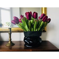 Waschbare Papiertasche Washable Paper Bag Storage Bag Hamper Planters Aufbewahrung Korb Paperbag Brotkorb Übertopf Schwarz Glänzend Rund Set von ZUZAberlin