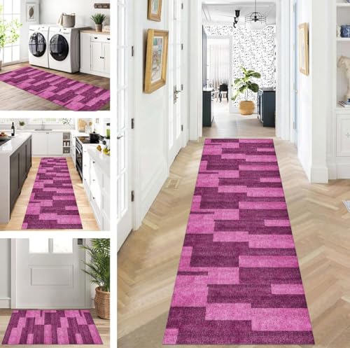 Abstrakte Läufer Flur Küche Waschbar rutschfest Korridor Teppichmatten 40X400cm Lang Rosa Lila Küchenteppich Flurteppich Läufer Schlafzimmer Esszimmer Polyester Teppichläufer Meterware Anpassbar von ZUZEKU