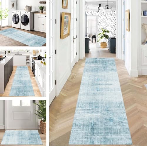 Abstrakte Läufer Flur Küche Waschbar rutschfest Korridor Teppichmatten 50X100cm Hellblau Lang Küchenteppich Flurteppich Läufer Schlafzimmer Esszimmer Polyester Teppichläufer Meterware Anpassbar von ZUZEKU