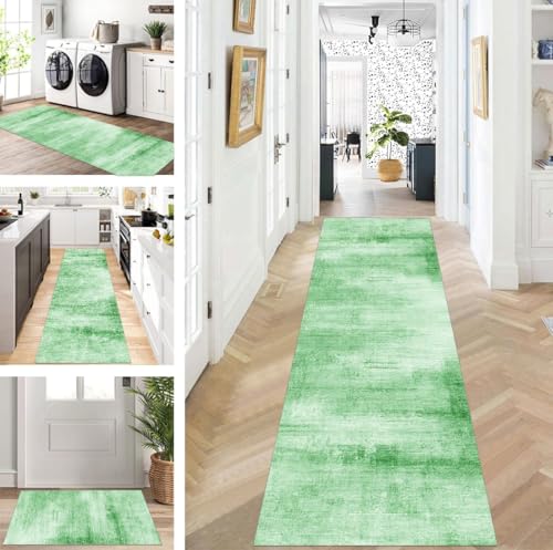 Abstrakte Läufer Flur Küche Waschbar rutschfest Korridor Teppichmatten 60X90cm Lang Grün Blau Küchenteppich Flurteppich Läufer Schlafzimmer Esszimmer Polyester Teppichläufer Meterware Anpassbar von ZUZEKU