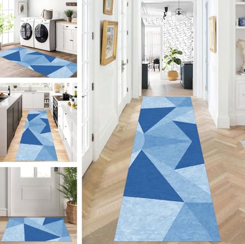 Abstrakte Läufer Flur Küche Waschbar rutschfest Korridor Teppichmatten 70X240cm Lang Grau Blau Küchenteppich Flurteppich Läufer Schlafzimmer Esszimmer Polyester Teppichläufer Meterware Anpassbar von ZUZEKU