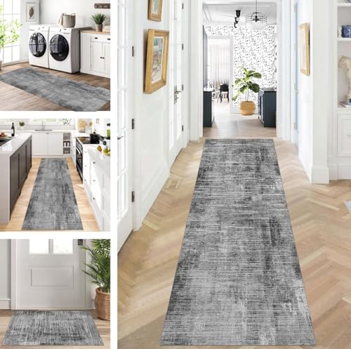 Abstrakte Läufer Flur Küche Waschbar rutschfest Korridor Teppichmatten 70X400cm Lang Schwarz Grau Küchenteppich Flurteppich Läufer Schlafzimmer Esszimmer Polyester Teppichläufer Meterware Anpassbar von ZUZEKU