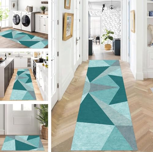 Abstrakte Läufer Flur Küche Waschbar rutschfest Korridor Teppichmatten 80X120cm Lang Grau Grün Küchenteppich Flurteppich Läufer Schlafzimmer Esszimmer Polyester Teppichläufer Meterware Anpassbar von ZUZEKU