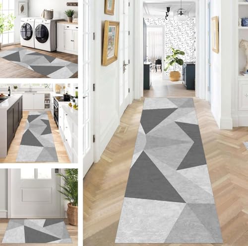 Abstrakte Läufer Flur Küche Waschbar rutschfest Korridor Teppichmatten 80X500cm Lang Schwarz Grau Küchenteppich Flurteppich Läufer Schlafzimmer Esszimmer Polyester Teppichläufer Meterware Anpassbar von ZUZEKU
