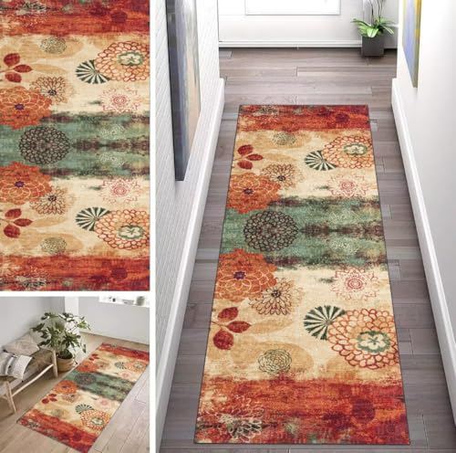 Grün Beige Rot Teppich Läufer Lang Flur Küche Rutschfest Waschbar Geometrisch Teppichmattent 70X280cm Vintage Küchenläufer Küchenteppich Meterware Esszimmer Schlafzimmer Wohnzimmer Schmutzfangmatte Grün Beige Rot Teppich Läufer Lang Flur Küche Rutschfest Waschbar Geometrisch Teppichmattent 70X280cm Vintage Küchenläufer Küchenteppich Meterware Esszimmer Schlafzimmer Wohnzimmer Schmutzfangmatte von ZUZEKU