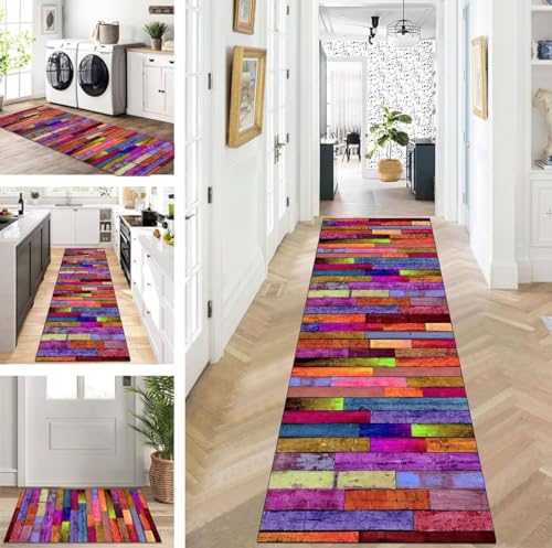 Läufer Flur Küche Korridor Teppichläufer Rot Braun Lila 120X600cm rutschfest Waschbar Küchenläufer Flurteppich Polyester Meterware Flurläufer Lang Schlafzimmer Wohnzimmer Teppichimmer Breite 40-120cm von ZUZEKU