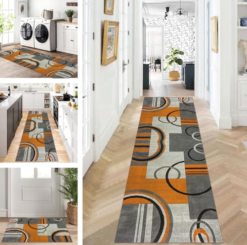 Teppich Läufer Lang Flur Küche rutschfest waschbar Teppichmatten Modern Design Küchenläufer Schwarz Grau Gelb 120X200cm Küchenteppich Meterware Esszimmer Schlafzimmer Wohnzimmer Schmutzfangmatte von ZUZEKU