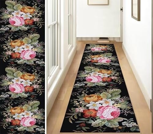 Vintage Schwarze Blumen Läufer Flur Küche Waschbar Rutschfest 120X250cm Lang Unifarbendes Abstraktes Muster Küchenteppich Flurteppich Teppich Fur Korridor Wohnzimmer Schlafzimmer Meterware Anpassbar Vintage Schwarze Blumen Läufer Flur Küche Waschbar Rutschfest 120X250cm Lang Unifarbendes Abstraktes Muster Küchenteppich Flurteppich Teppich Fur Korridor Wohnzimmer Schlafzimmer Meterware Anpassbar von ZUZEKU